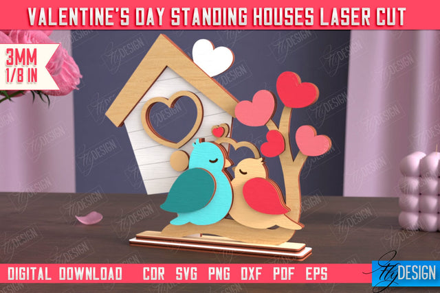 Valentine's Day Standing House | Table Statuette | Valentine's Figurine | Holiday | CNC File SVG Fly Design 