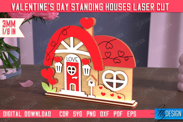 Valentine's Day Standing House | Table Statuette | Valentine's Figurine | Holiday | CNC File SVG Fly Design 