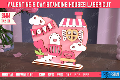 Valentine's Day Standing Houses Bundle | Table Statuette | Valentine's Figurine | Holiday | CNC Files SVG Fly Design 