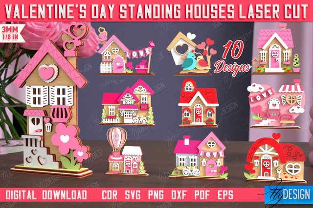 Valentine's Day Standing Houses Bundle | Table Statuette | Valentine's Figurine | Holiday | CNC Files SVG Fly Design 
