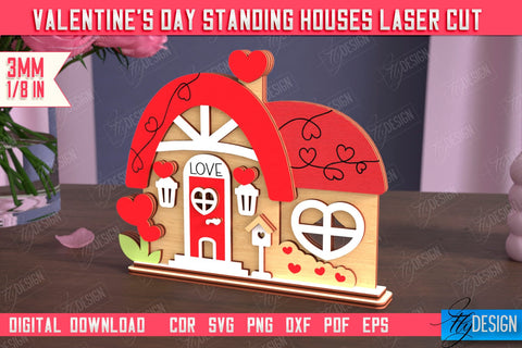 Valentine's Day Standing Houses Bundle | Table Statuette | Valentine's Figurine | Holiday | CNC Files SVG Fly Design 