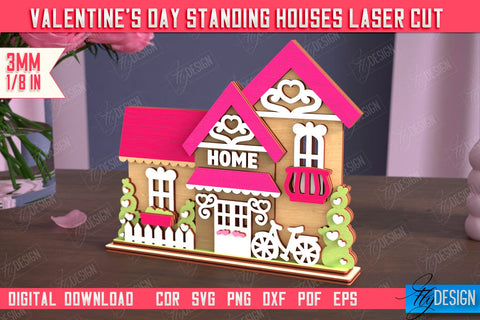 Valentine's Day Standing Houses Bundle | Table Statuette | Valentine's Figurine | Holiday | CNC Files SVG Fly Design 