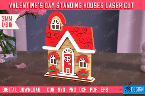 Valentine's Day Standing Houses Bundle | Table Statuette | Valentine's Figurine | Holiday | CNC Files SVG Fly Design 