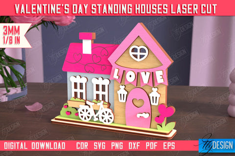 Valentine's Day Standing Houses Bundle | Table Statuette | Valentine's Figurine | Holiday | CNC Files SVG Fly Design 