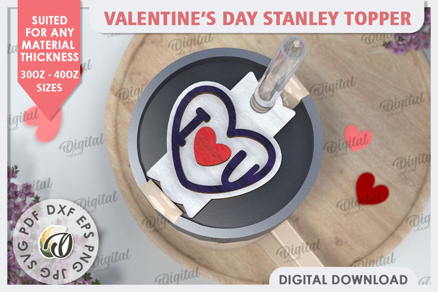 Valentine’s Day Stanley Topper LaserCut. Stanley Tumbler SVG SVG Evgenyia Guschina 