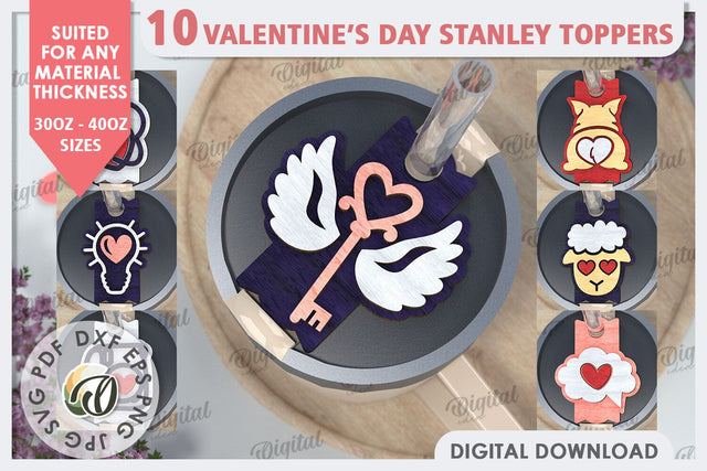 Valentine’s Day Stanley Toppers Laser Cut Bundle. Love SVG SVG Evgenyia Guschina 