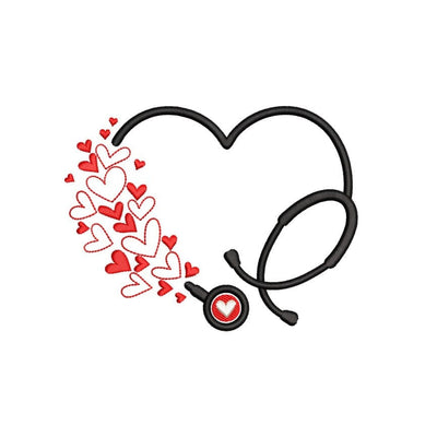 Valentine's Day Stethoscope Embroidery Design, Heart Nurse Embroidery Design, Heart Stethoscope Embroidery, 4 sizes, Instant download Embroidery/Applique DESIGNS Nino Nadaraia 