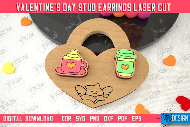 Valentine's Day Stud Earrings | Accessories Design | Valentine's Day Gift Idea | CNC File SVG Fly Design 