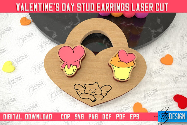 Valentine's Day Stud Earrings | Accessories Design | Valentine's Day Gift Idea | CNC File SVG Fly Design 