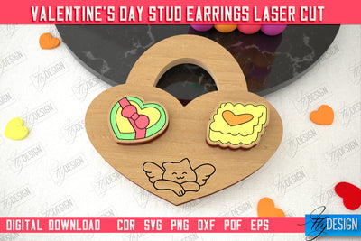 Valentine's Day Stud Earrings | Accessories Design | Valentine's Day Gift Idea | CNC File SVG Fly Design 