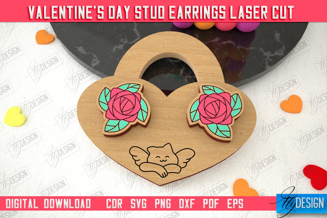 Valentine's Day Stud Earrings | Accessories Design | Valentine's Day Gift Idea | CNC File SVG Fly Design 