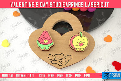 Valentine's Day Stud Earrings | Accessories Design | Valentine's Day Gift Idea | CNC File SVG Fly Design 