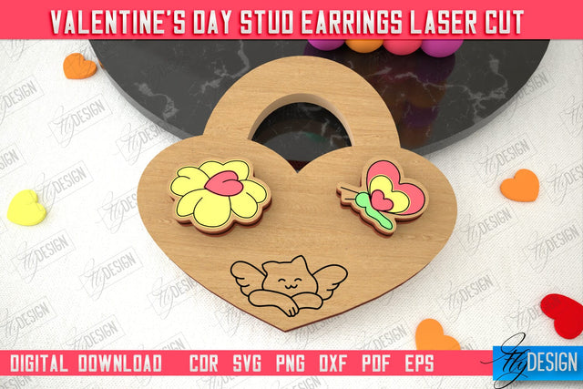 Valentine's Day Stud Earrings | Accessories Design | Valentine's Day Gift Idea | CNC File SVG Fly Design 