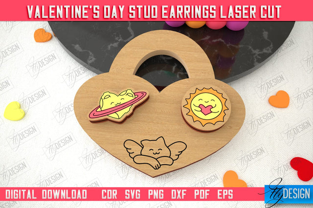 Valentine's Day Stud Earrings | Accessories Design | Valentine's Day Gift Idea | CNC File SVG Fly Design 