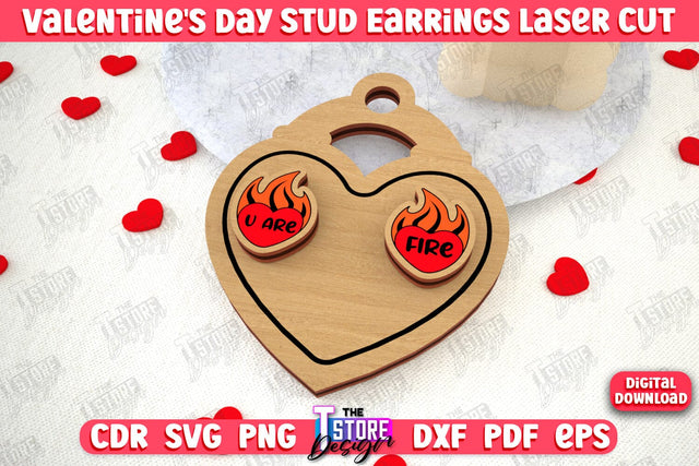 Valentine's Day Stud Earrings | Accessories Design | Valentine's Day Gift Idea | CNC File SVG The T Store Design 