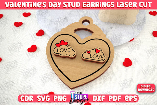 Valentine's Day Stud Earrings | Accessories Design | Valentine's Day Gift Idea | CNC File SVG The T Store Design 