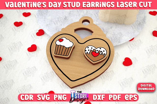 Valentine's Day Stud Earrings | Accessories Design | Valentine's Day Gift Idea | CNC File SVG The T Store Design 