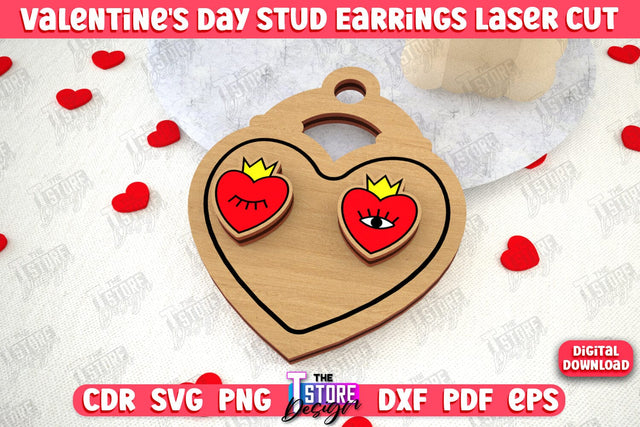 Valentine's Day Stud Earrings | Accessories Design | Valentine's Day Gift Idea | CNC File SVG The T Store Design 