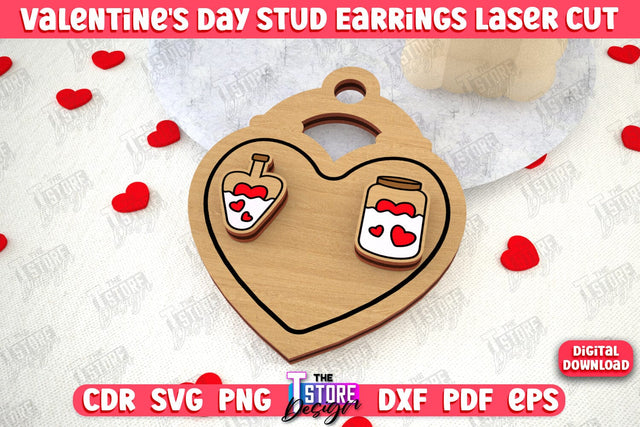 Valentine's Day Stud Earrings | Accessories Design | Valentine's Day Gift Idea | CNC File SVG The T Store Design 
