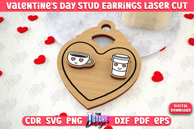 Valentine's Day Stud Earrings | Accessories Design | Valentine's Day Gift Idea | CNC File SVG The T Store Design 