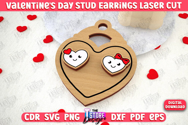 Valentine's Day Stud Earrings | Accessories Design | Valentine's Day Gift Idea | CNC File SVG The T Store Design 