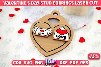 Valentine's Day Stud Earrings | Accessories Design | Valentine's Day Gift Idea | CNC File SVG The T Store Design 