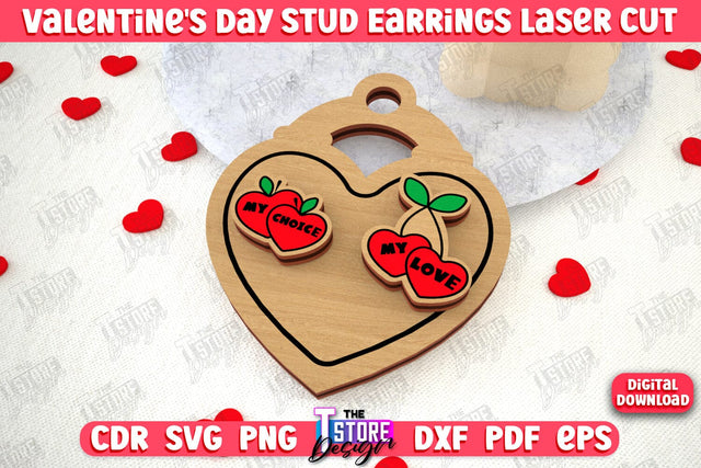Valentine's Day Stud Earrings | Accessories Design | Valentine's Day Gift Idea | CNC File SVG The T Store Design 
