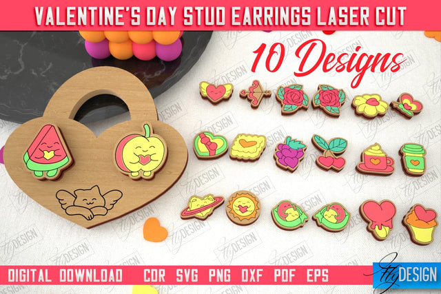 Valentine's Day Stud Earrings Bundle | Accessories Design | Valentine's Day Gift Idea | CNC Files SVG Fly Design 