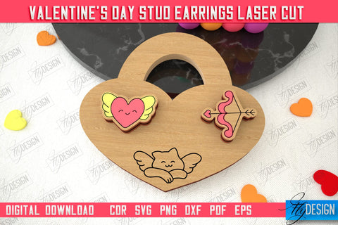 Valentine's Day Stud Earrings Bundle | Accessories Design | Valentine's Day Gift Idea | CNC Files SVG Fly Design 