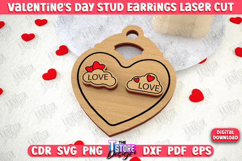Valentine's Day Stud Earrings Bundle | Accessories Design | Valentine's Day Gift Idea | CNC Files SVG The T Store Design 