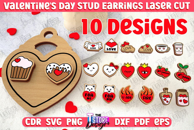 Valentine's Day Stud Earrings Bundle | Accessories Design | Valentine's Day Gift Idea | CNC Files SVG The T Store Design 