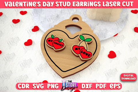 Valentine's Day Stud Earrings Bundle | Accessories Design | Valentine's Day Gift Idea | CNC Files SVG The T Store Design 