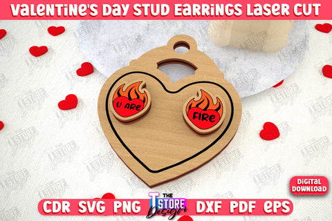 Valentine's Day Stud Earrings Bundle | Accessories Design | Valentine's Day Gift Idea | CNC Files SVG The T Store Design 