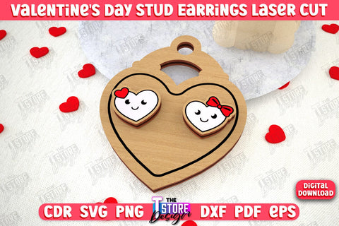 Valentine's Day Stud Earrings Bundle | Accessories Design | Valentine's Day Gift Idea | CNC Files SVG The T Store Design 