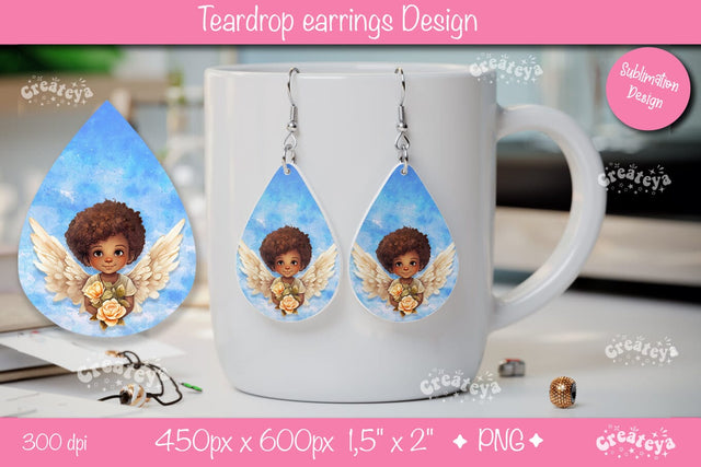 Valentine’s Day Sublimation Earrings – Angel Watercolor Art Sublimation Createya Design 