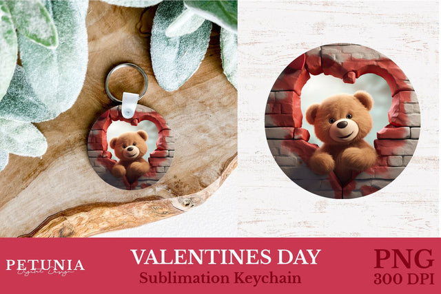 Valentines Day Sublimation Keychain | Round Keychain Designs Sublimation Petunia Digital Design 