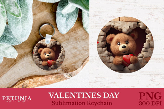 Valentines Day Sublimation Keychain | Round Keychain Designs Sublimation Petunia Digital Design 