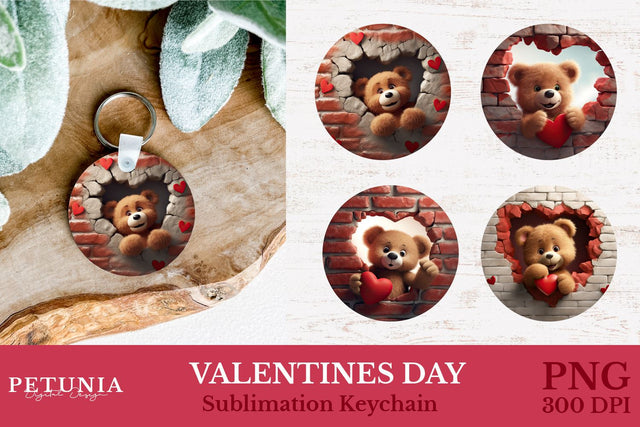 Valentines Day Sublimation Keychain | Round Keychain Designs Sublimation Petunia Digital Design 