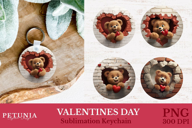 Valentines Day Sublimation Keychain | Round Keychain Designs Sublimation Petunia Digital Design 