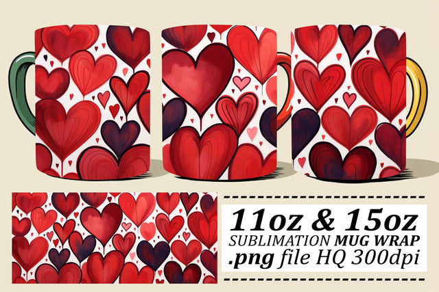 Valentines Day Sublimation Mug Wrap - Heart Design 11oz 15oz - Romance Sublimation afrosvg 