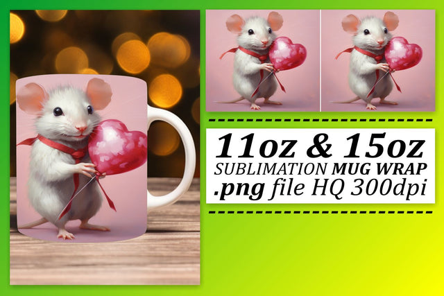 Valentines Day Sublimation Mug Wrap - Love Theme Animals with Heart Balloon 11oz 15oz Sublimation afrosvg 