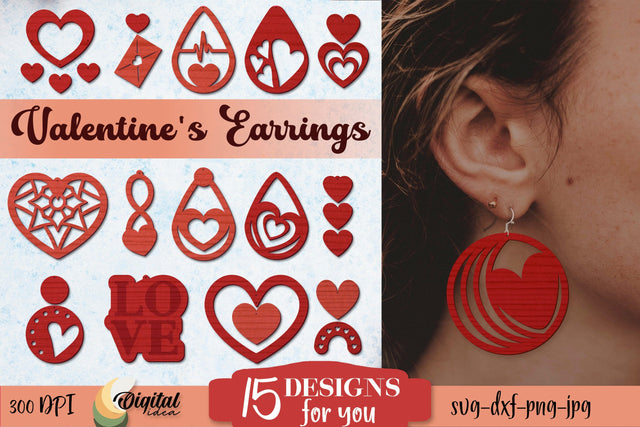 Valentine's Day SVG Bundle. Valentine Earings Laser Cut SVG Evgenyia Guschina 