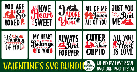 VALENTINE'S DAY SVG BUNDLE WITH 4 ZIP FILES DXF ,EPS, PNG AND SVG FILES SVG Rafiqul20606 