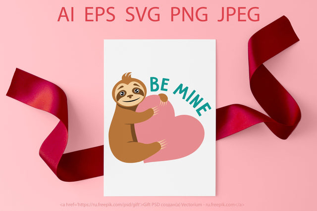 Valentine's Day SVG cut file. Cute sloth, love illustration SVG Yustaf Art Store 