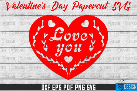 Valentine's Day SVG | Love Paper Cut SVG | Heart Design SVG Fly Design 