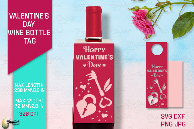 Valentine's Day SVG. Wine Bottle Tag Paper Cut 3D Paper Evgenyia Guschina 
