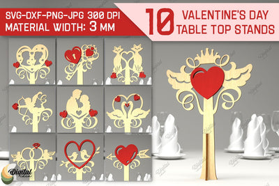 Valentine's Day Table Top Stand. Laser Cut Bundle. Heart SVG SVG Evgenyia Guschina 