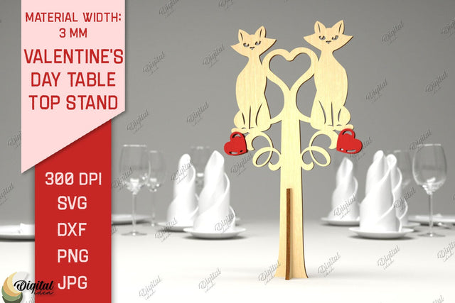 Valentine's Day Table Top Stand Laser Cut. Cats SVG SVG Evgenyia Guschina 
