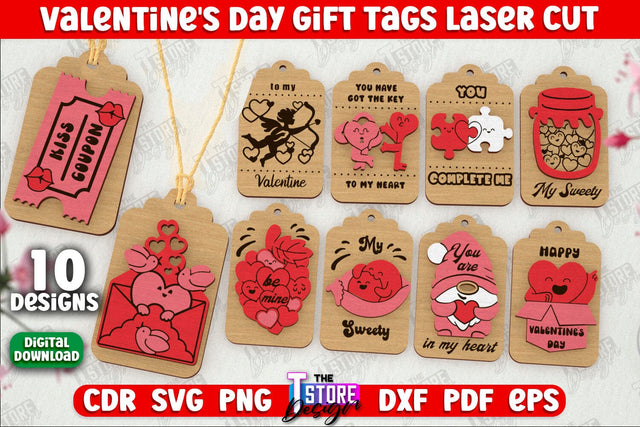 Valentine's Day Tags Bundle | Gift Tags | Romantic | Valentine's Gift Décor | CNC Files SVG The T Store Design 