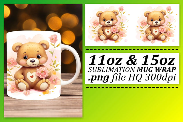 Valentine's Day Teddy Bear Hug Mug Sublimation Wrap Sublimation afrosvg 